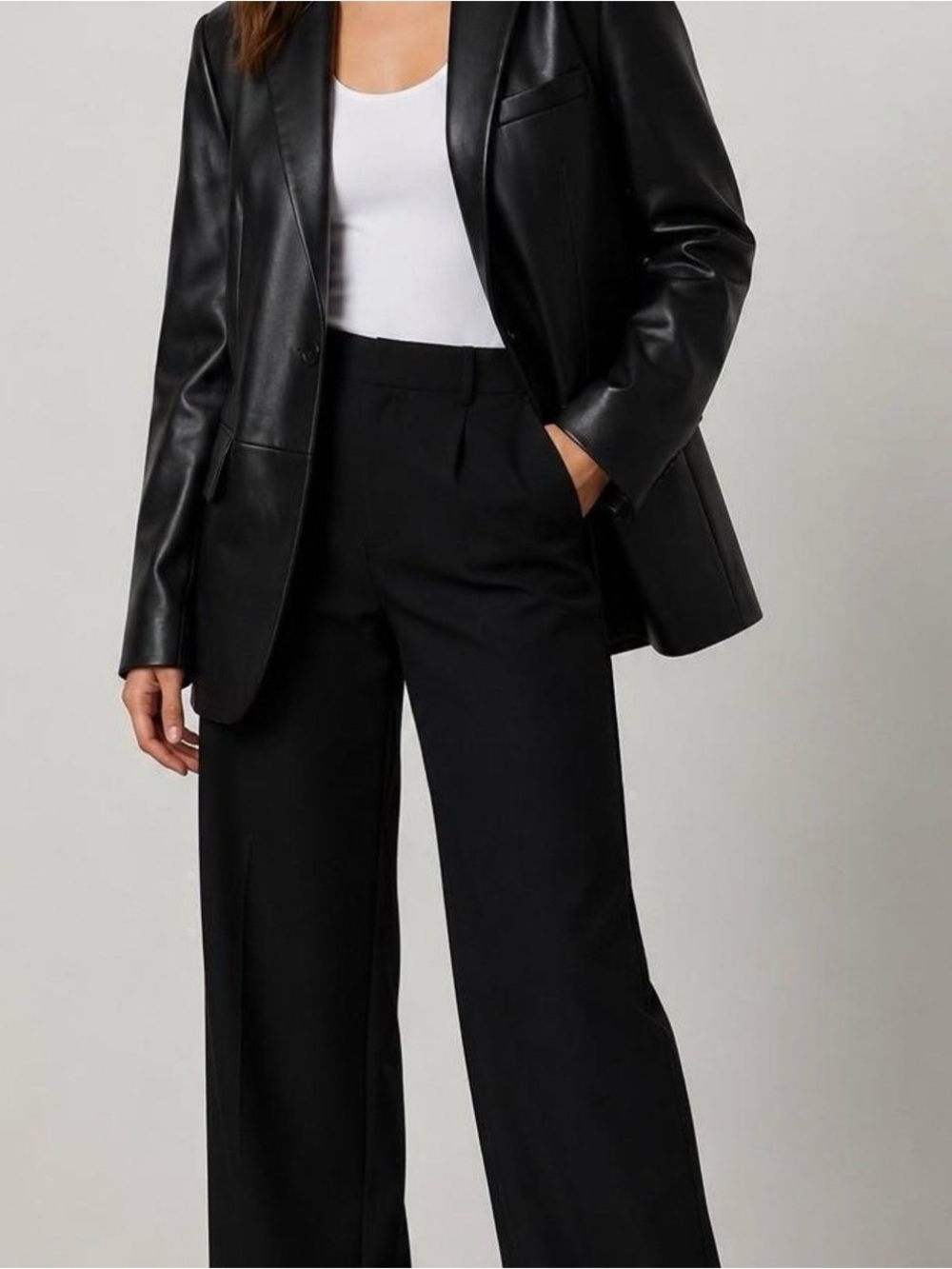 ZARA Women's Black Faux Leather Blazer Notch